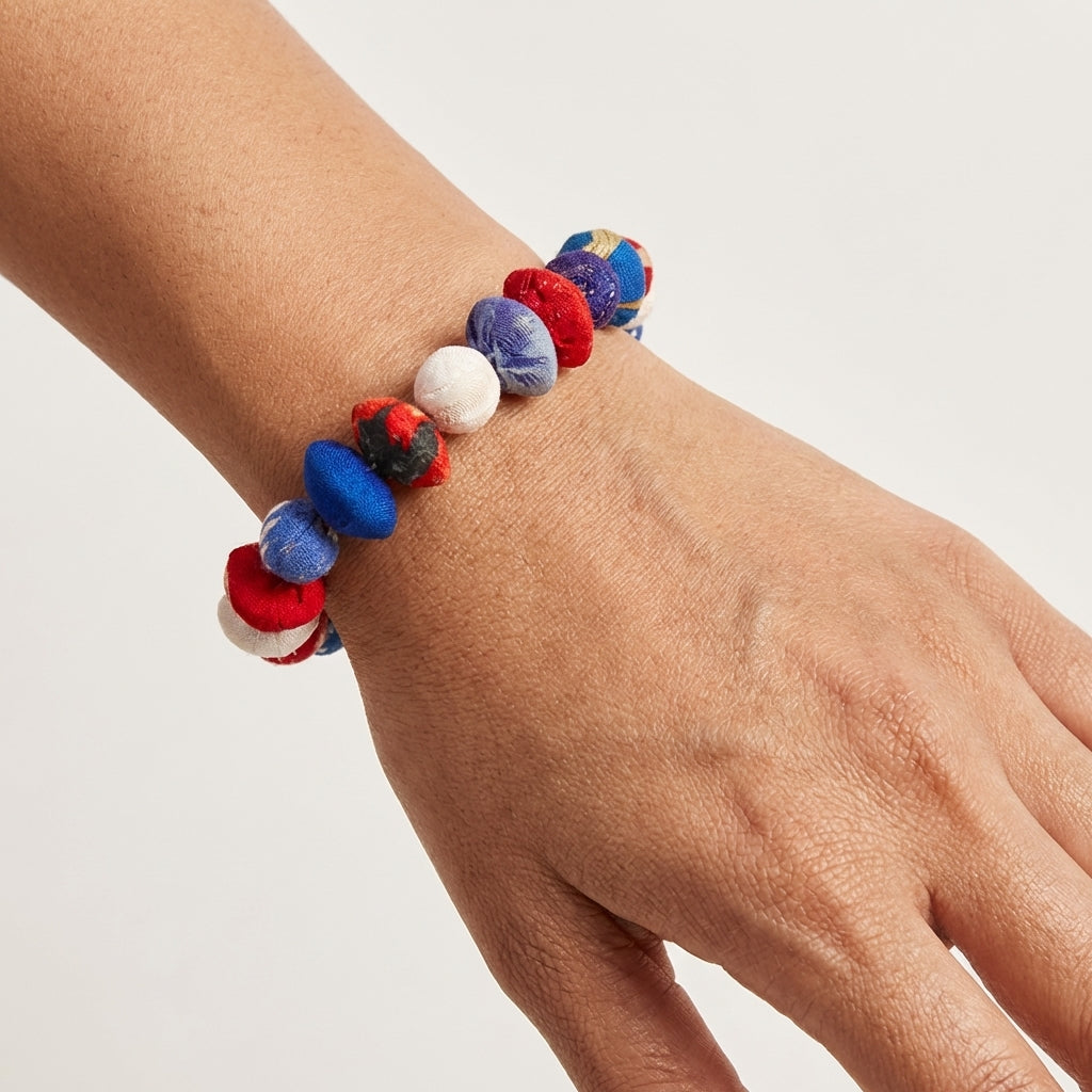 Aasha Bold Patriotic Stretch Kantha Handcrafted Bracelet