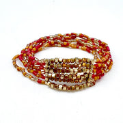 Seed Bead Stretch Statement Bracelets- Red and Orange