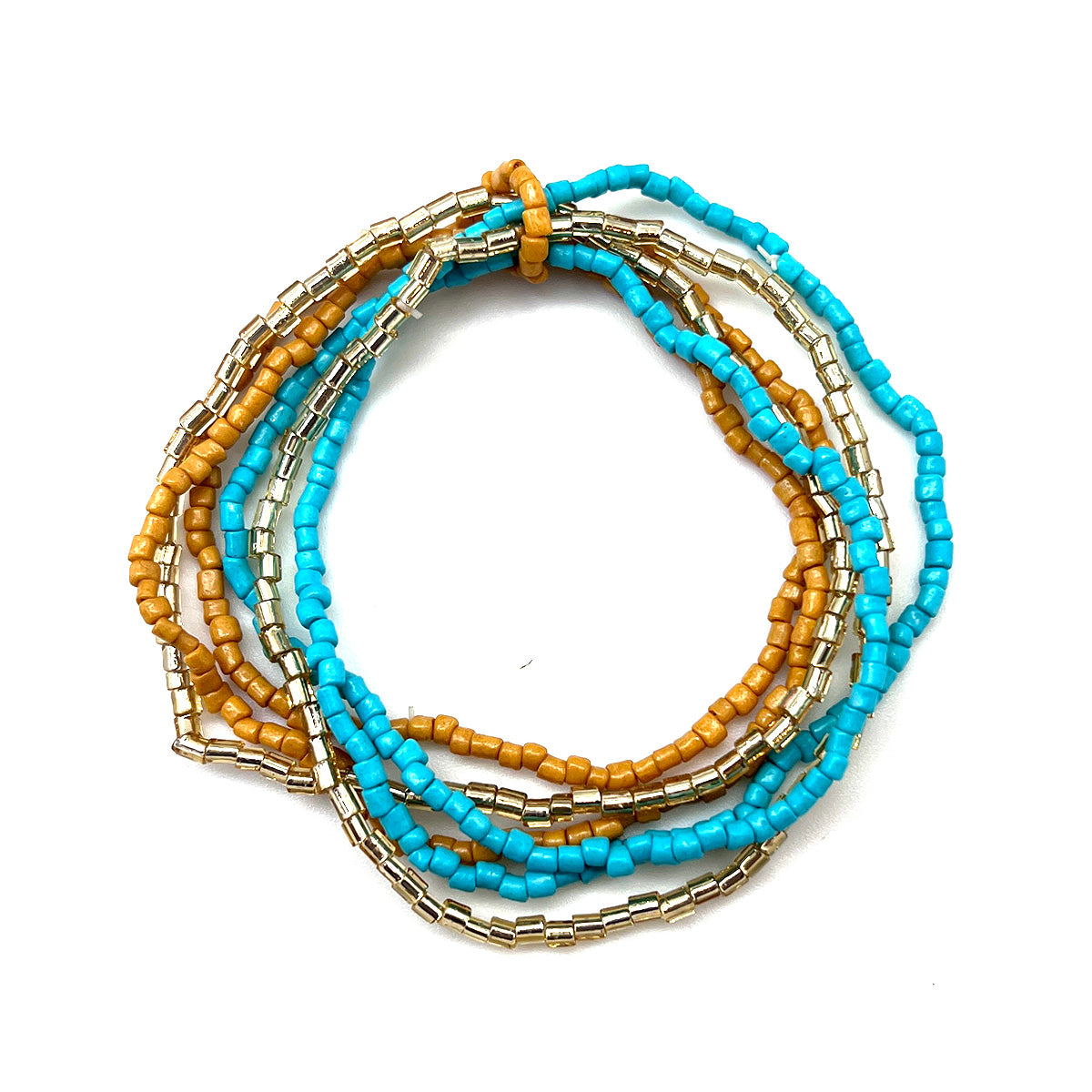 Seed Bead Stretchy Bunch Bracelets - Turquoise and Tan