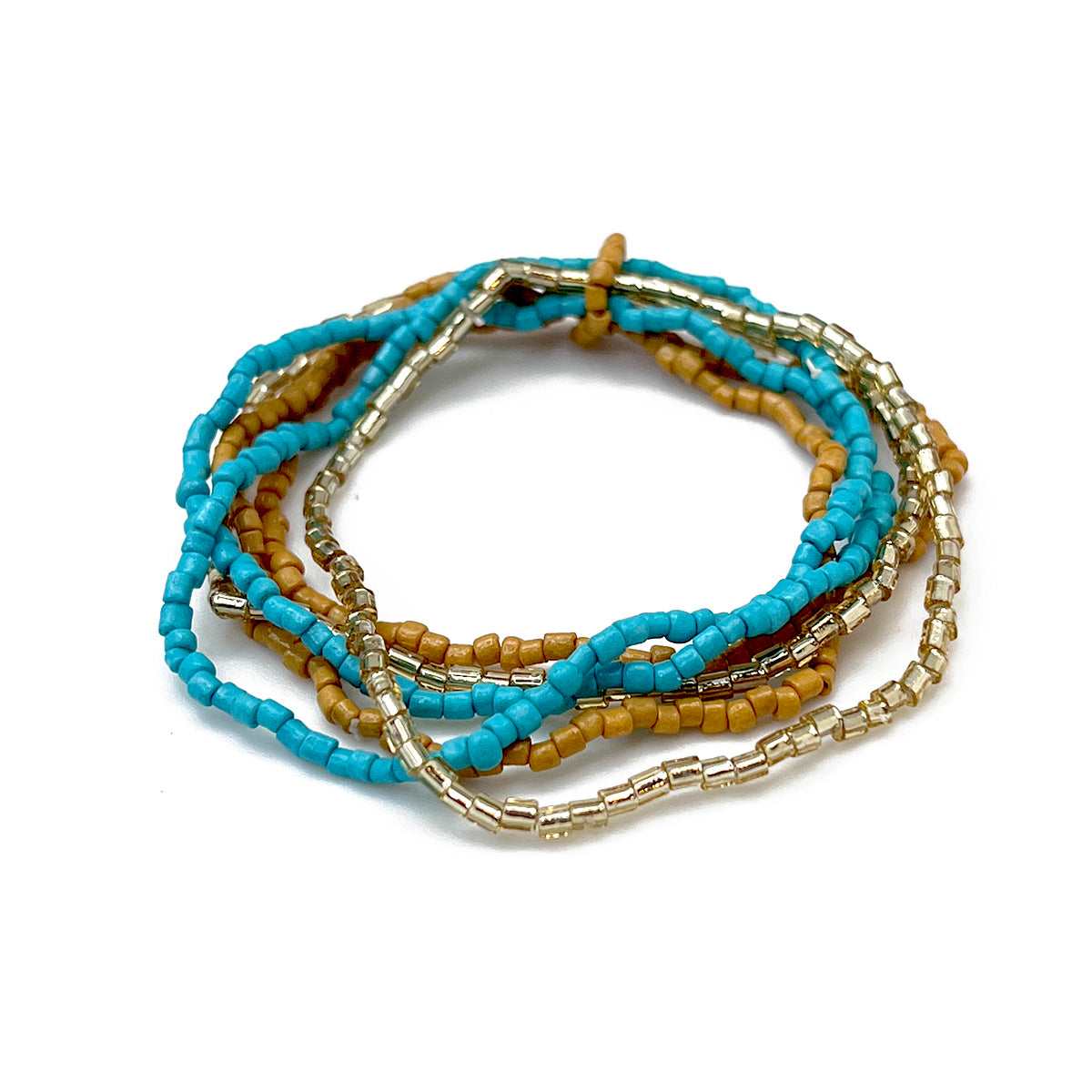 Seed Bead Stretchy Bunch Bracelets - Turquoise and Tan