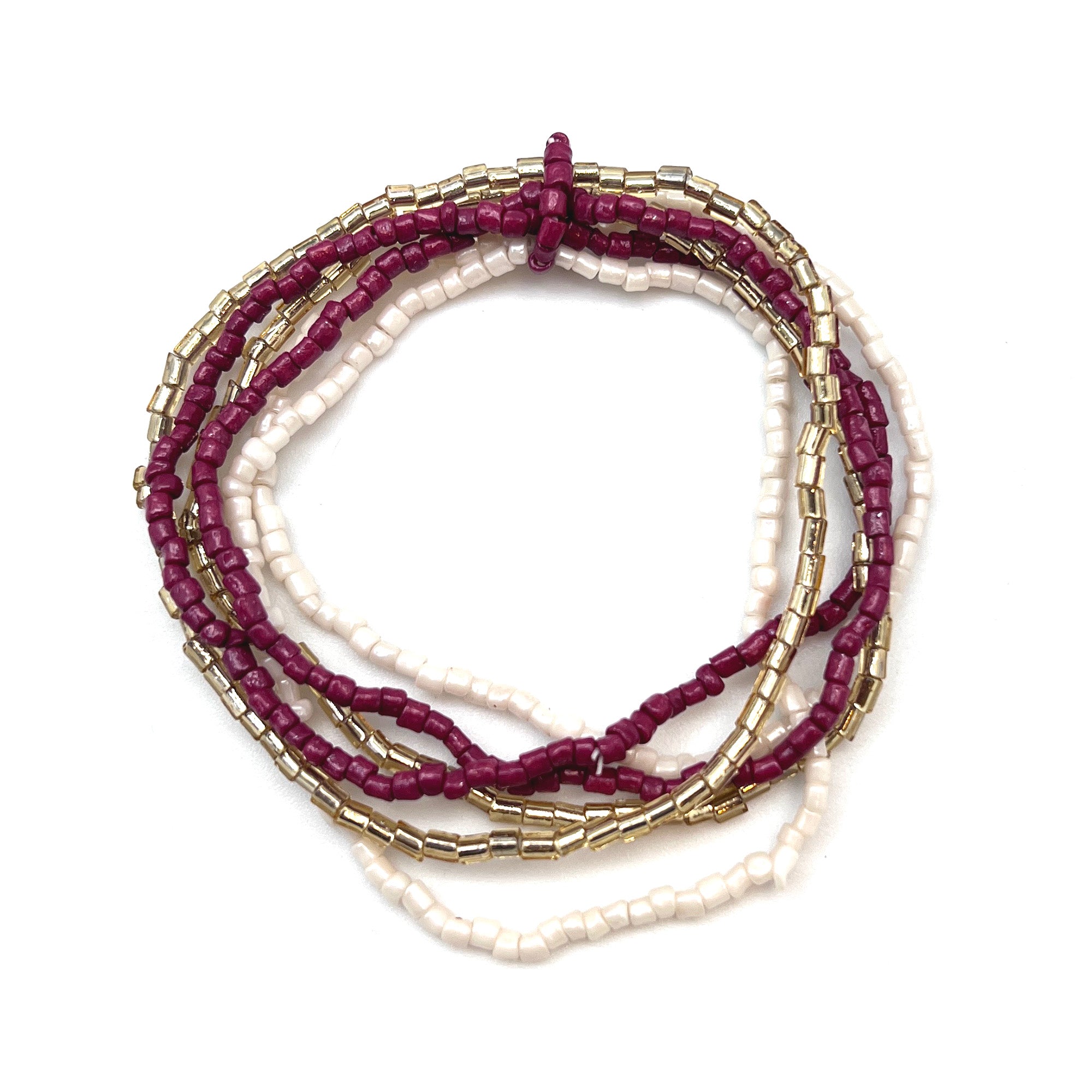 Seed Bead Stretchy Bunch Bracelets - Burgundy and White