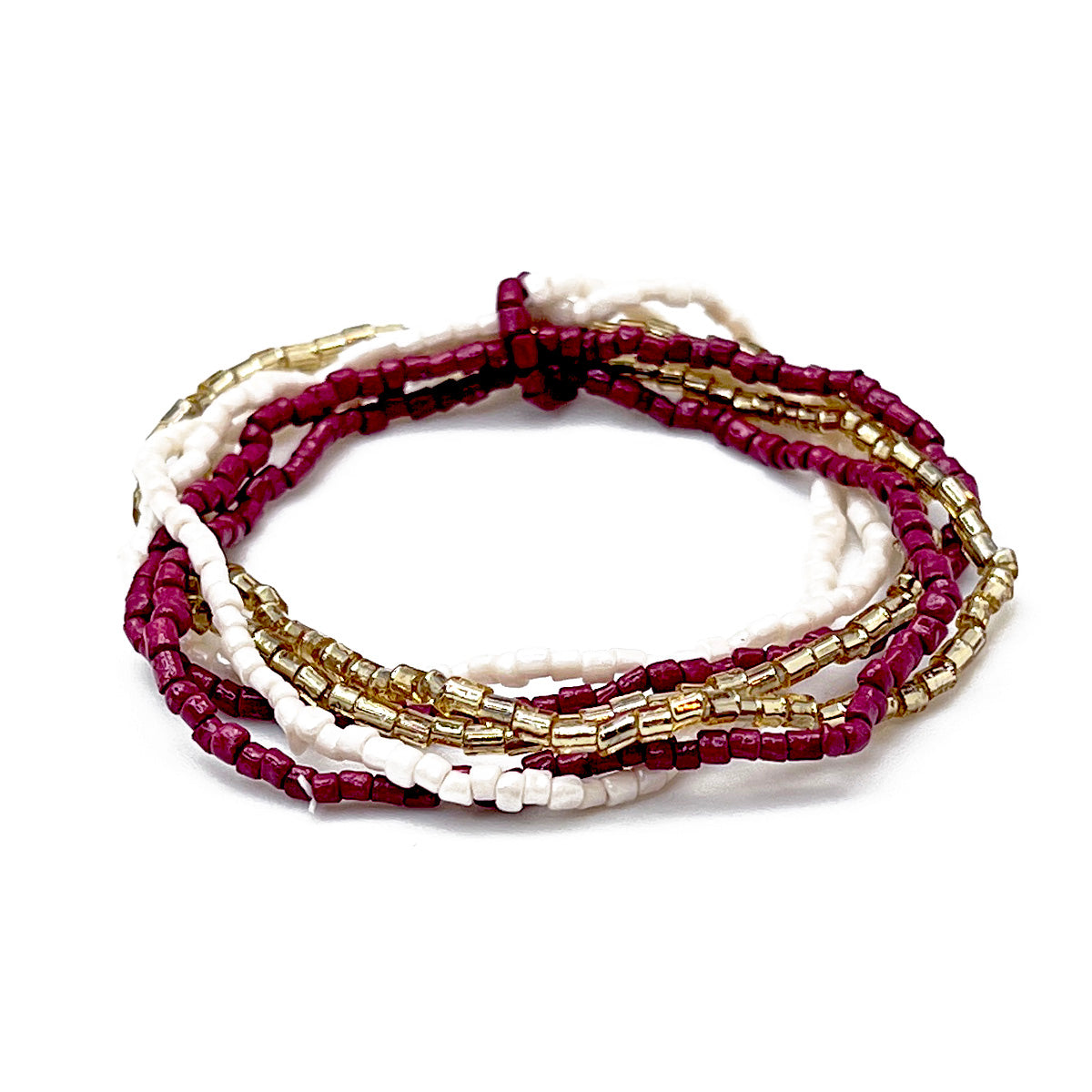 Seed Bead Stretchy Bunch Bracelets - Burgundy and White