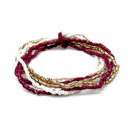 Seed Bead Stretchy Bunch Bracelets - Burgundy and White