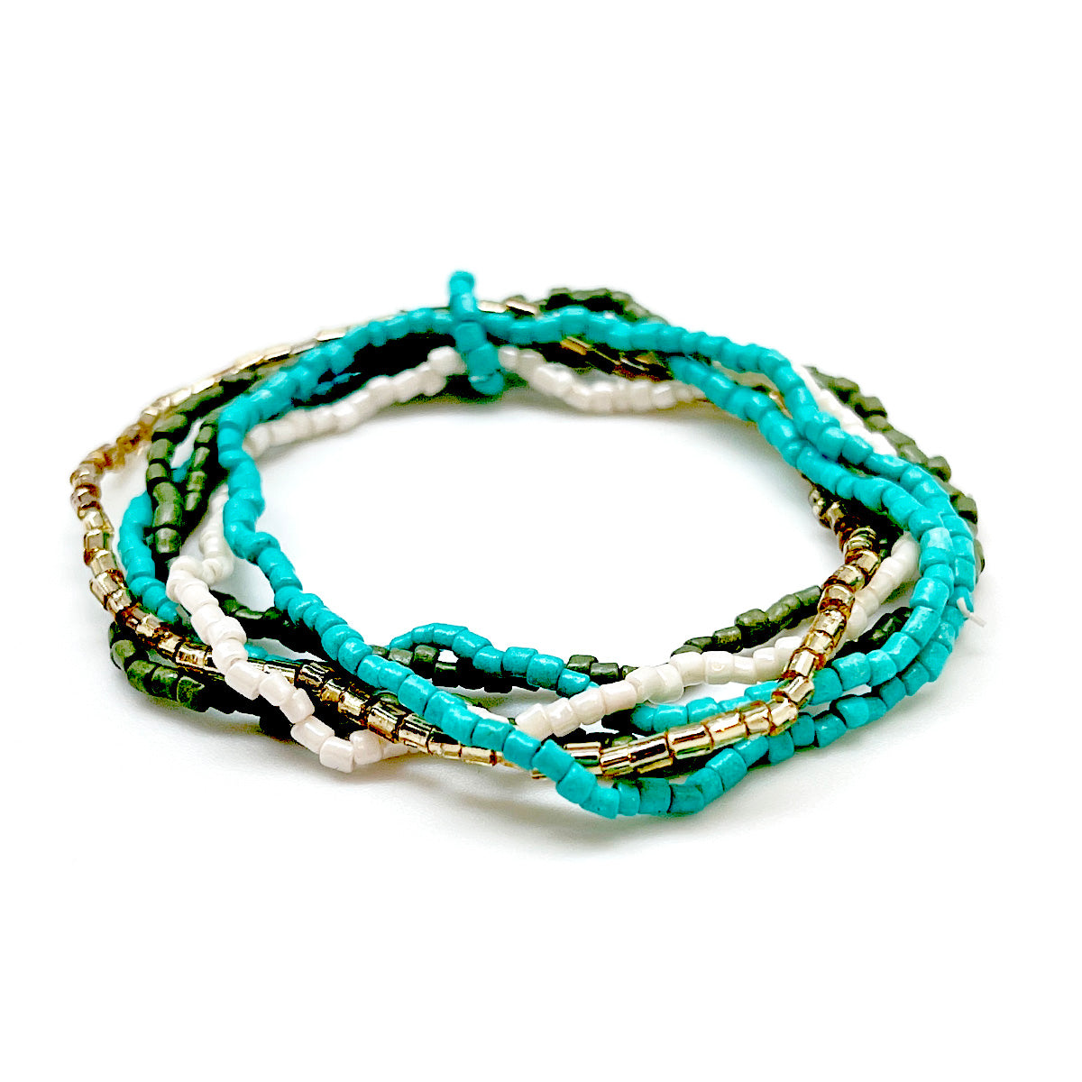 Seed Bead Stretchy Bunch Bracelets - Turquoise and Olive