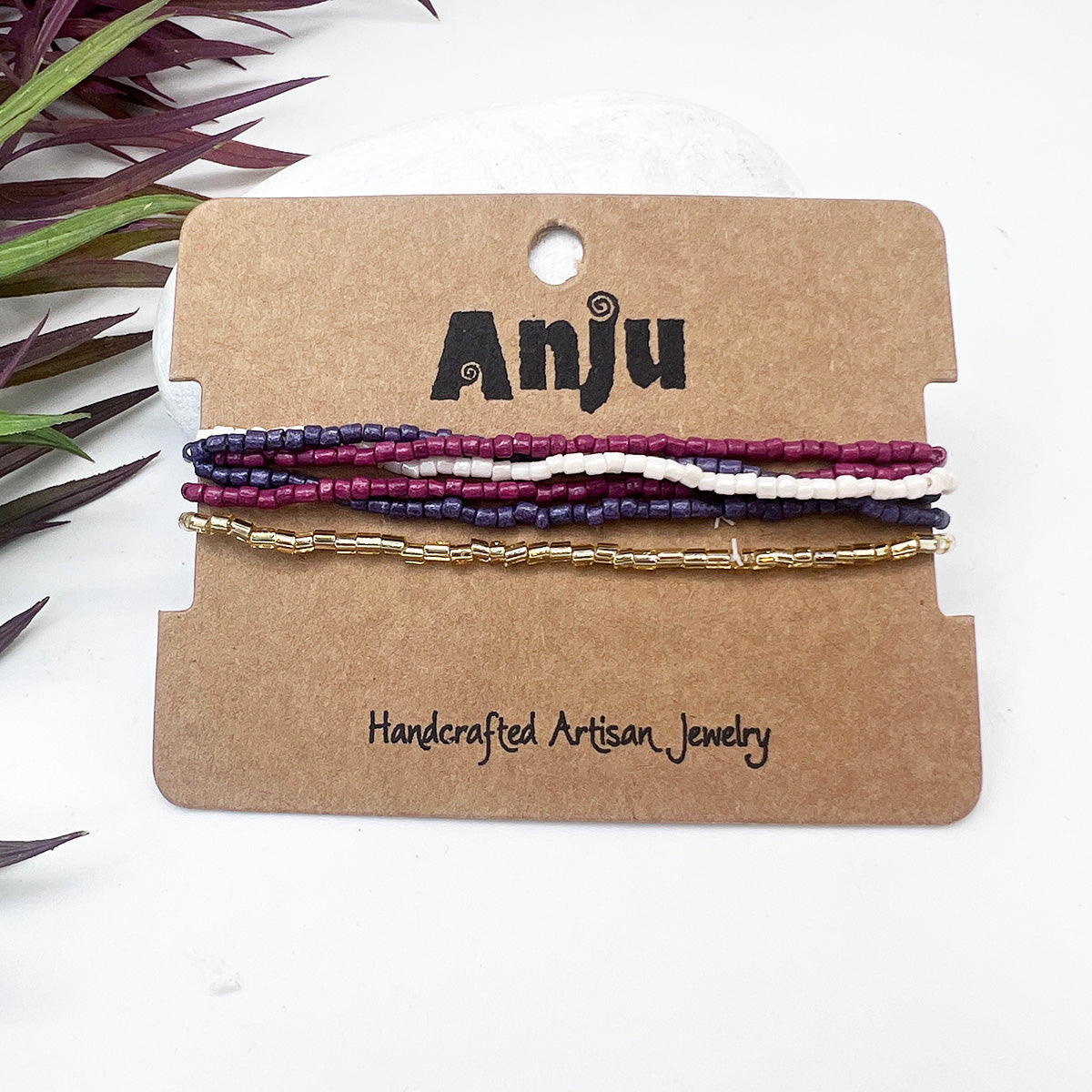 Seed Bead Stretchy Bunch Bracelets - Purple and Magenta