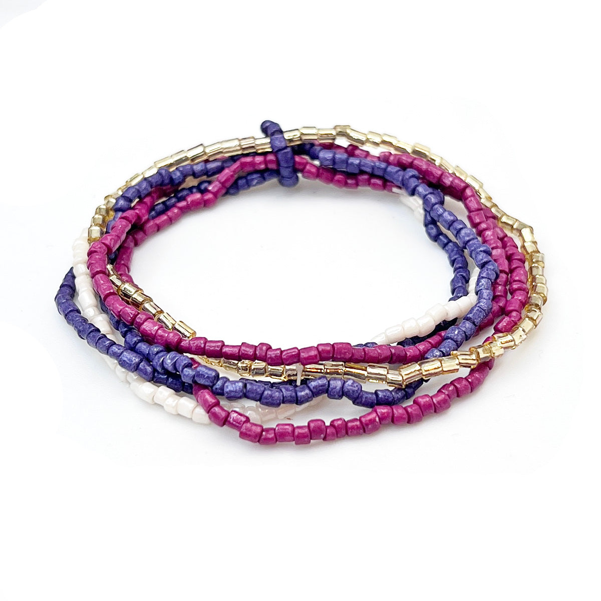 Seed Bead Stretchy Bunch Bracelets - Purple and Magenta