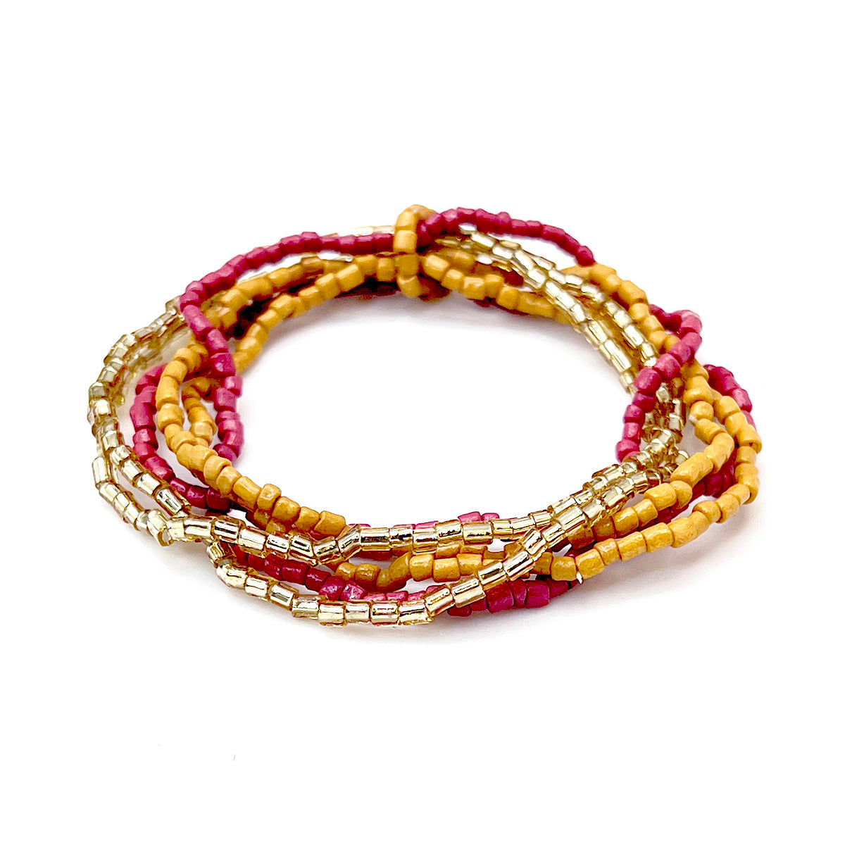 Seed Bead Stretchy Bunch Bracelets - Pink and Gold