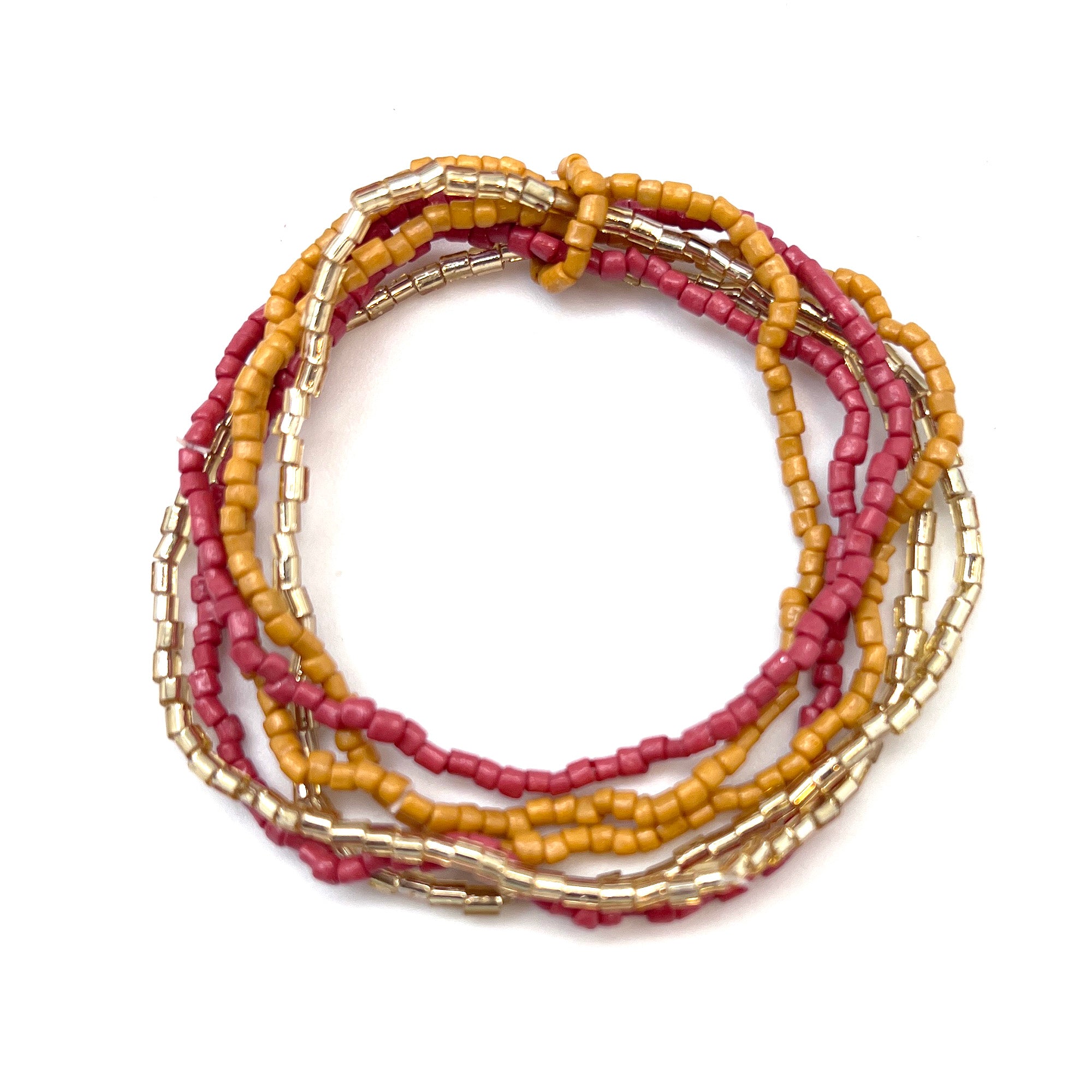 Seed Bead Stretchy Bunch Bracelets - Pink and Gold