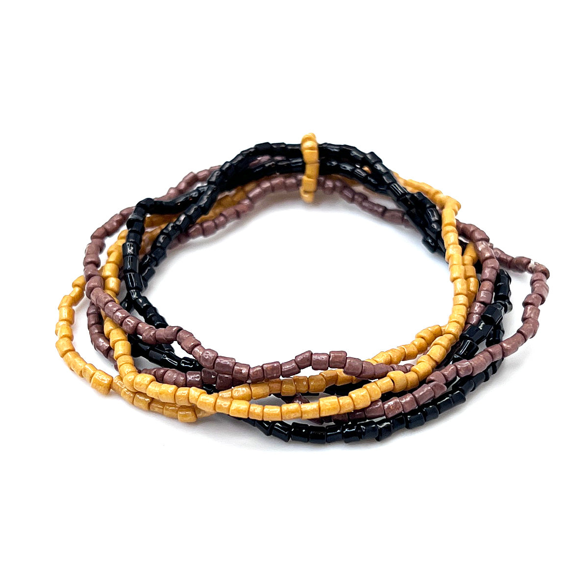 Seed Bead Stretchy Bunch Bracelets - Black, Brown and Tan
