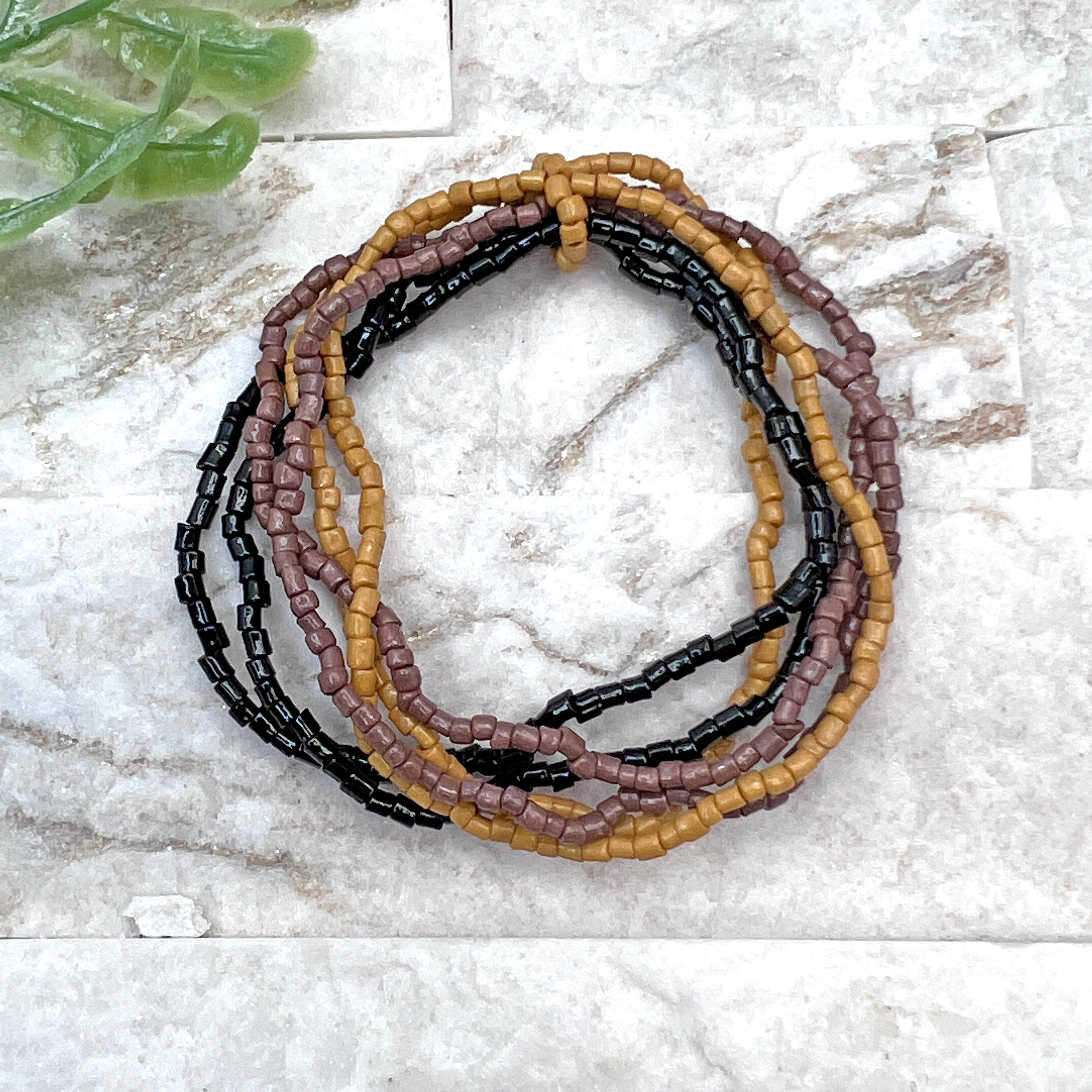 Seed Bead Stretchy Bunch Bracelets - Black, Brown and Tan