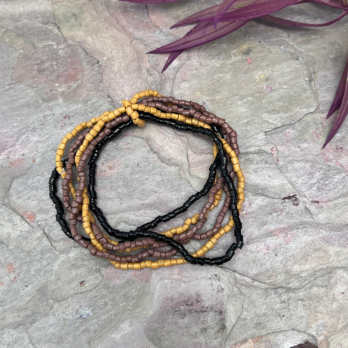 Seed Bead Stretchy Bunch Bracelets - Black, Brown and Tan