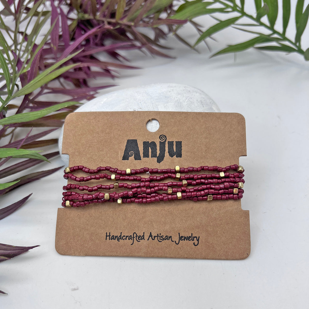 Seedbead Stretchy Bunch Bracelets - Burgundy