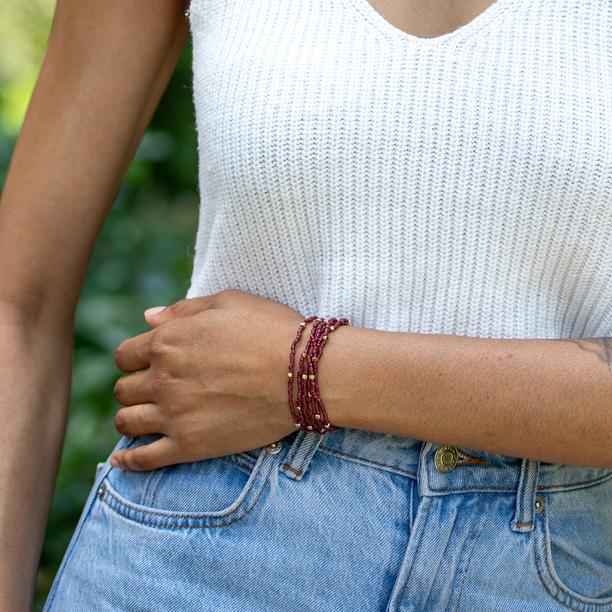 Seedbead Stretchy Bunch Bracelets - Burgundy