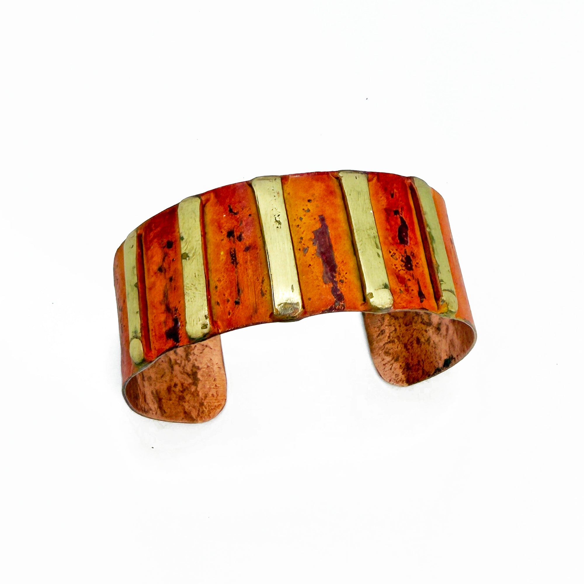 Handcrafted Rustic Copper Patina Bracelet - Orange Stripes