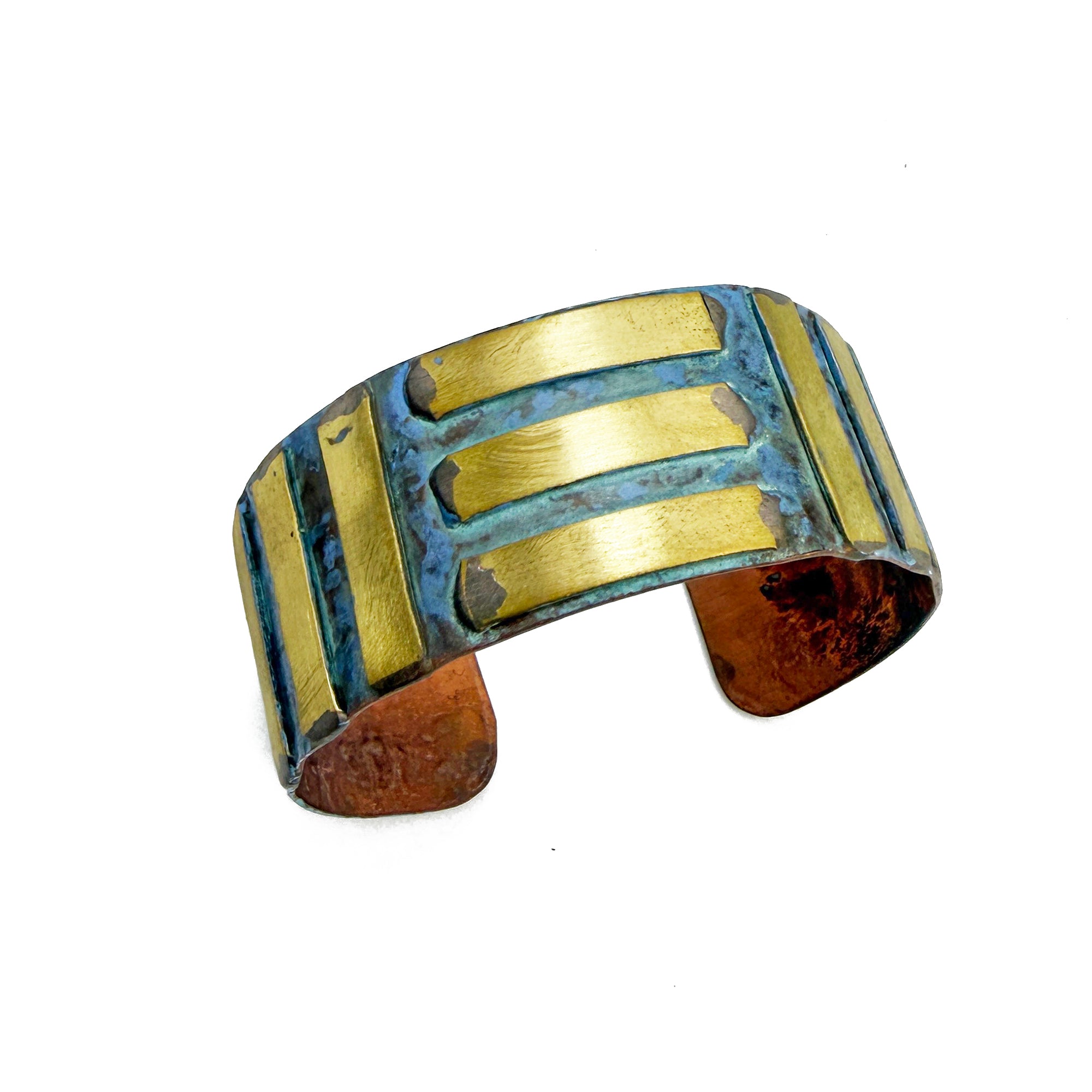 Handcrafted Rustic Copper Patina Bracelet - Blue Bars