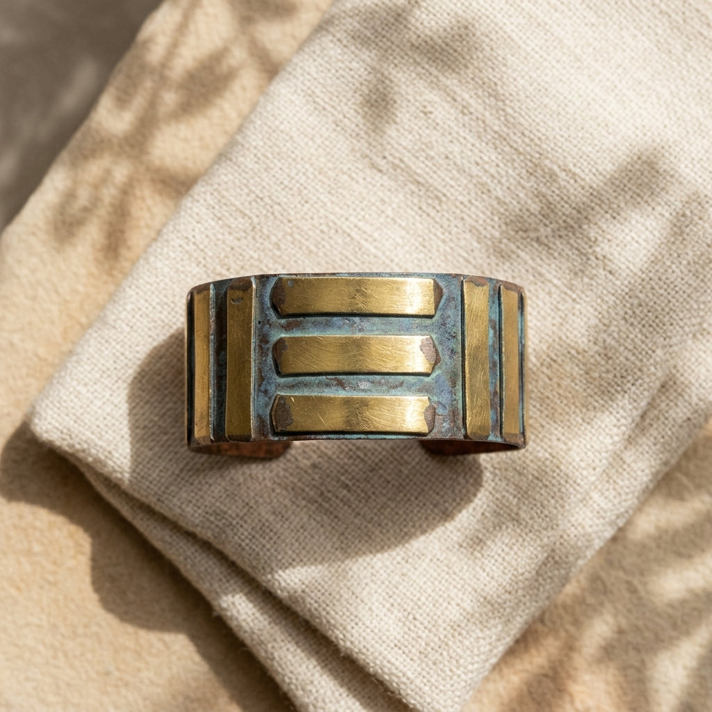 Handcrafted Rustic Copper Patina Bracelet - Blue Bars