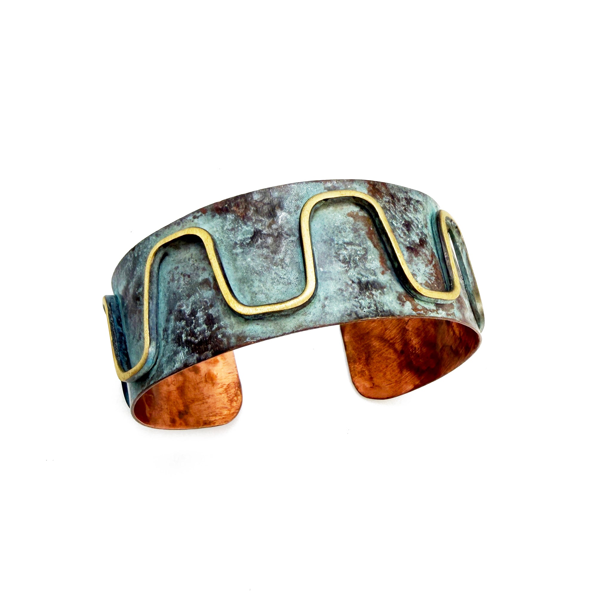 Handcrafted Rustic Copper Patina Bracelet Oxidized Blue Wave