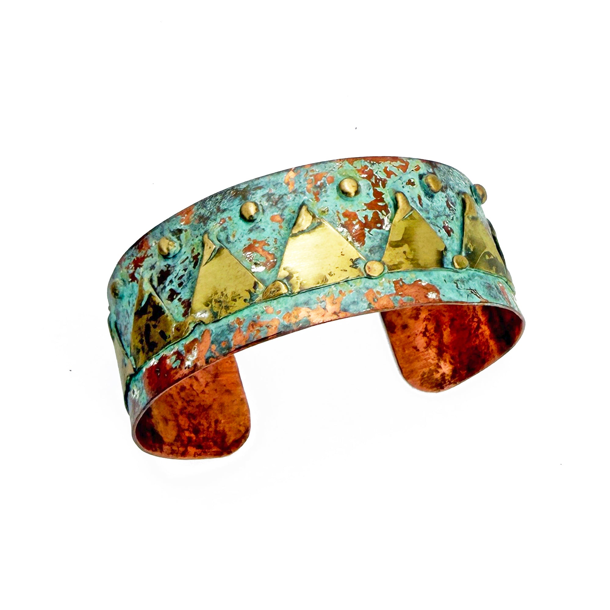 Handcrafted Rustic Copper Patina Bracelet Turquoise Triangle