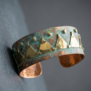 Handcrafted Rustic Copper Patina Bracelet Turquoise Triangle
