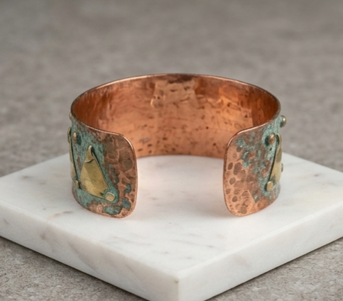 Handcrafted Rustic Copper Patina Bracelet Turquoise Triangle