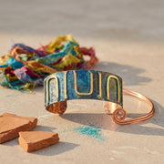 Handcrafted Rustic Copper Patina Bracelet -Teal Maze