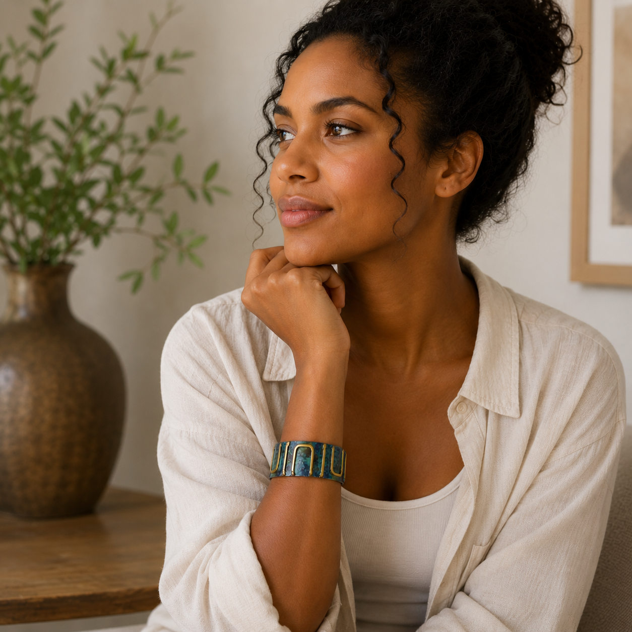 Handcrafted Rustic Copper Patina Bracelet -Teal Maze