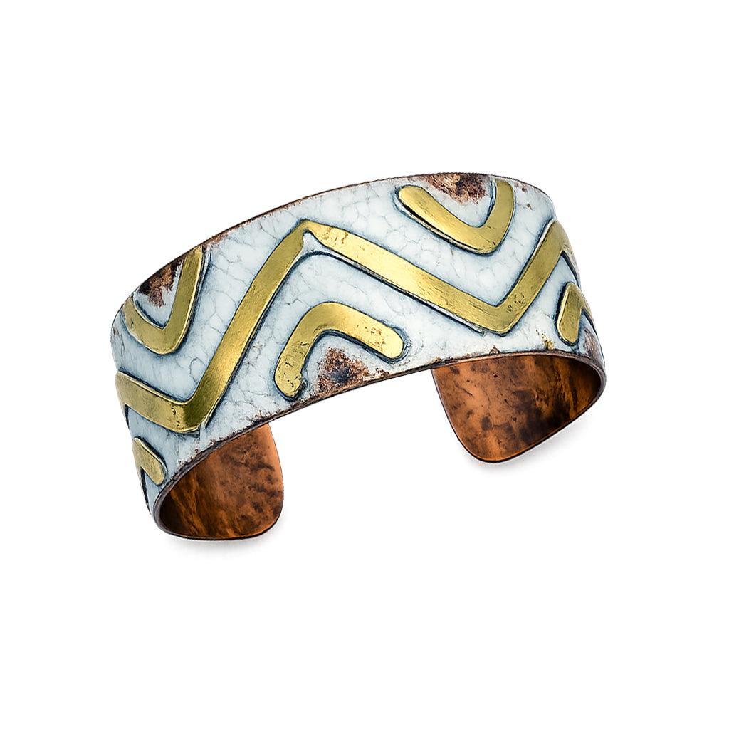 Handcrafted Rustic Copper Patina Bracelet - Ivory Chevron