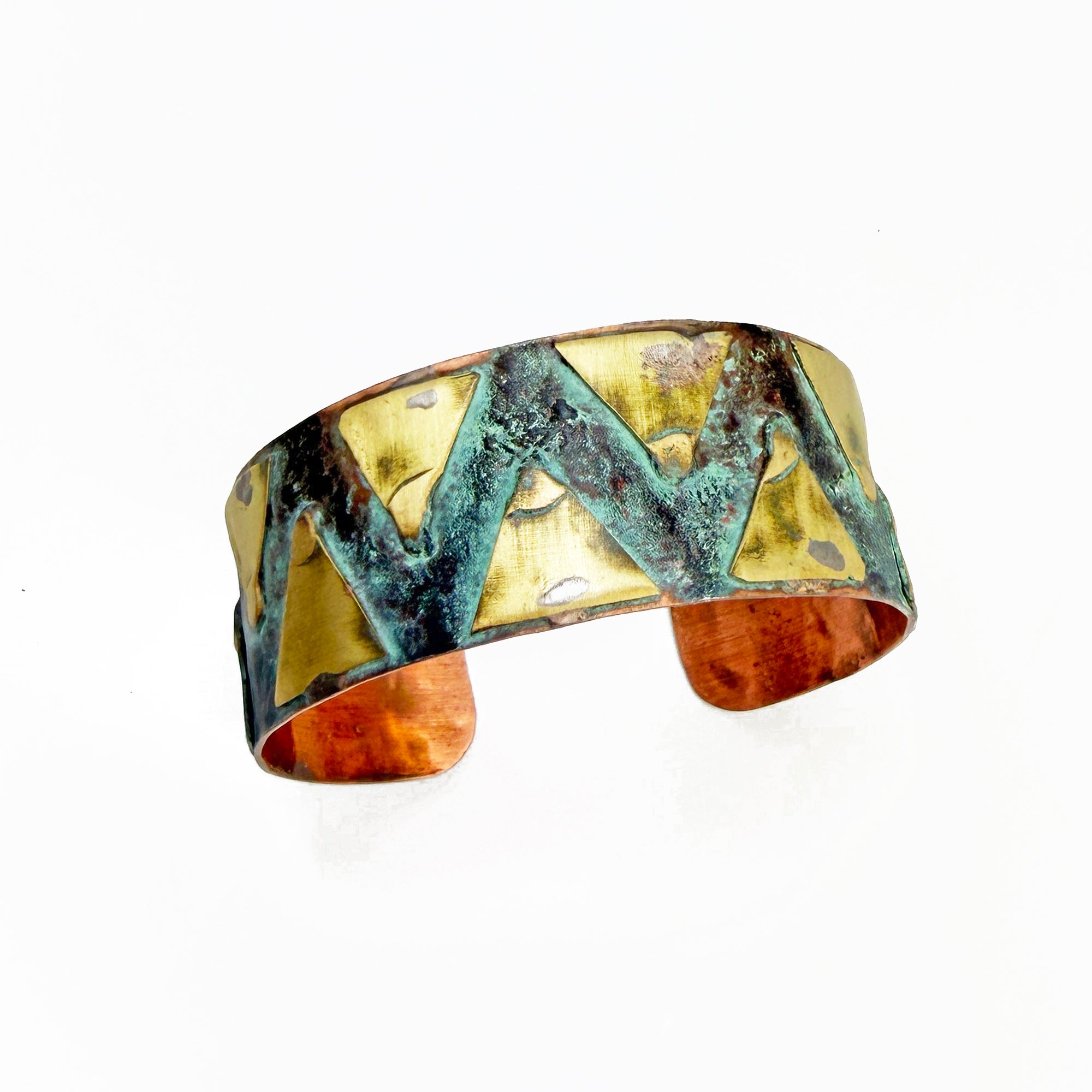 Handcrafted Rustic Copper Patina Bracelet - Aqua Triangle