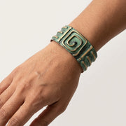 Handcrafted Rustic Copper Patina Bracelet - Sage Spiral