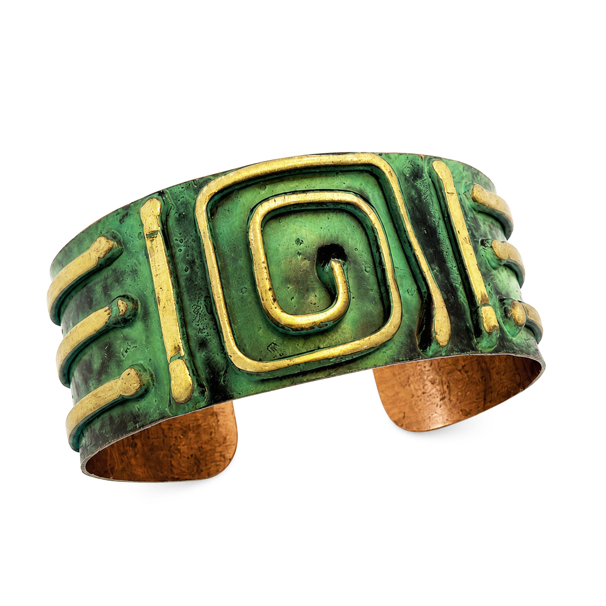 Handcrafted Rustic Copper Patina Bracelet - Sage Spiral