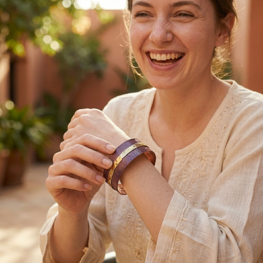 Handcrafted Rustic Copper Patina Bracelet - Plum Band