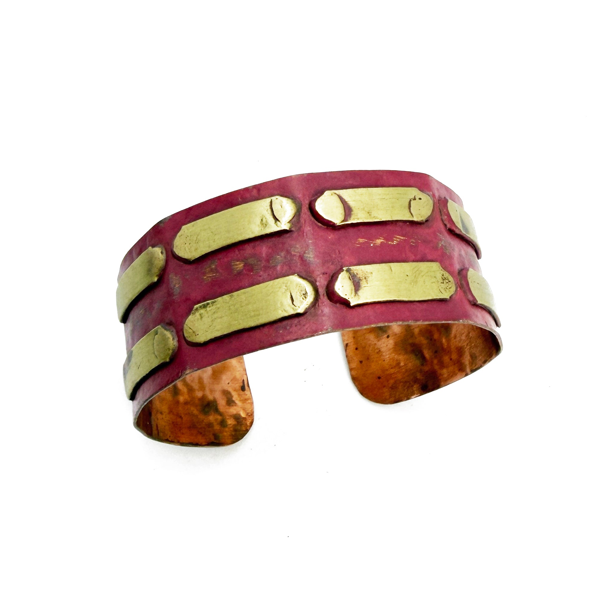 Handcrafted Rustic Copper Patina Bracelet Burgundy Bars