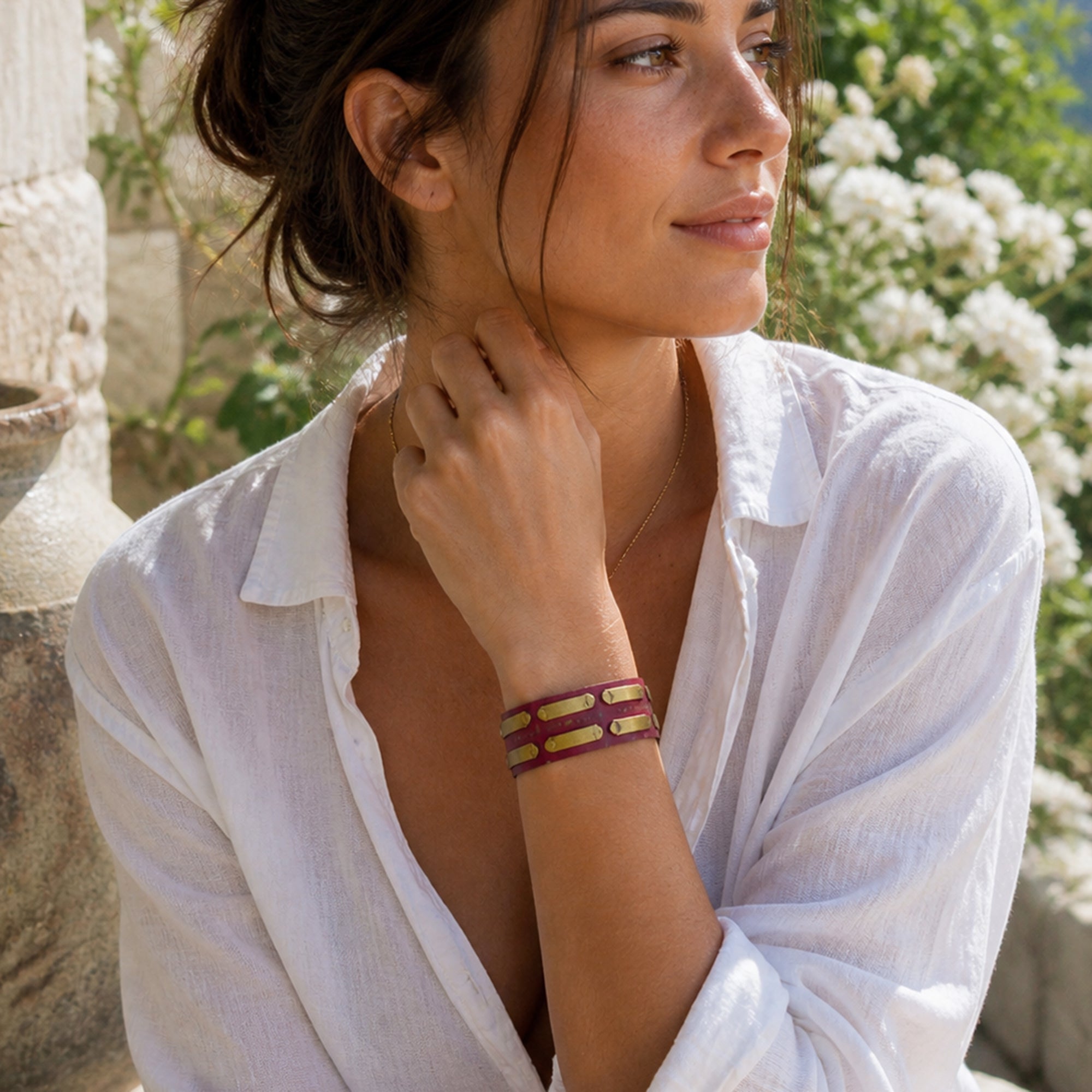 Handcrafted Rustic Copper Patina Bracelet Burgundy Bars