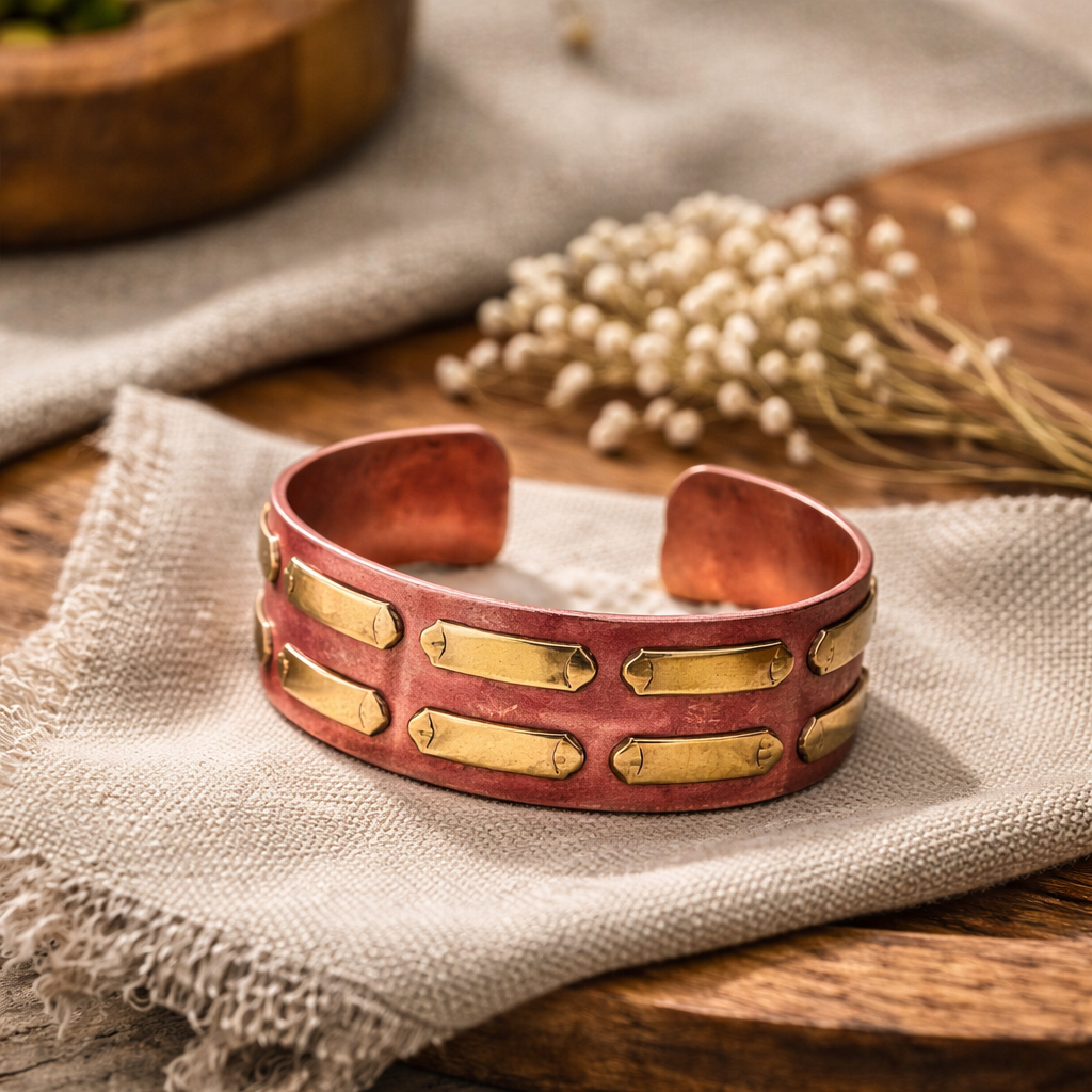 Handcrafted Rustic Copper Patina Bracelet Burgundy Bars