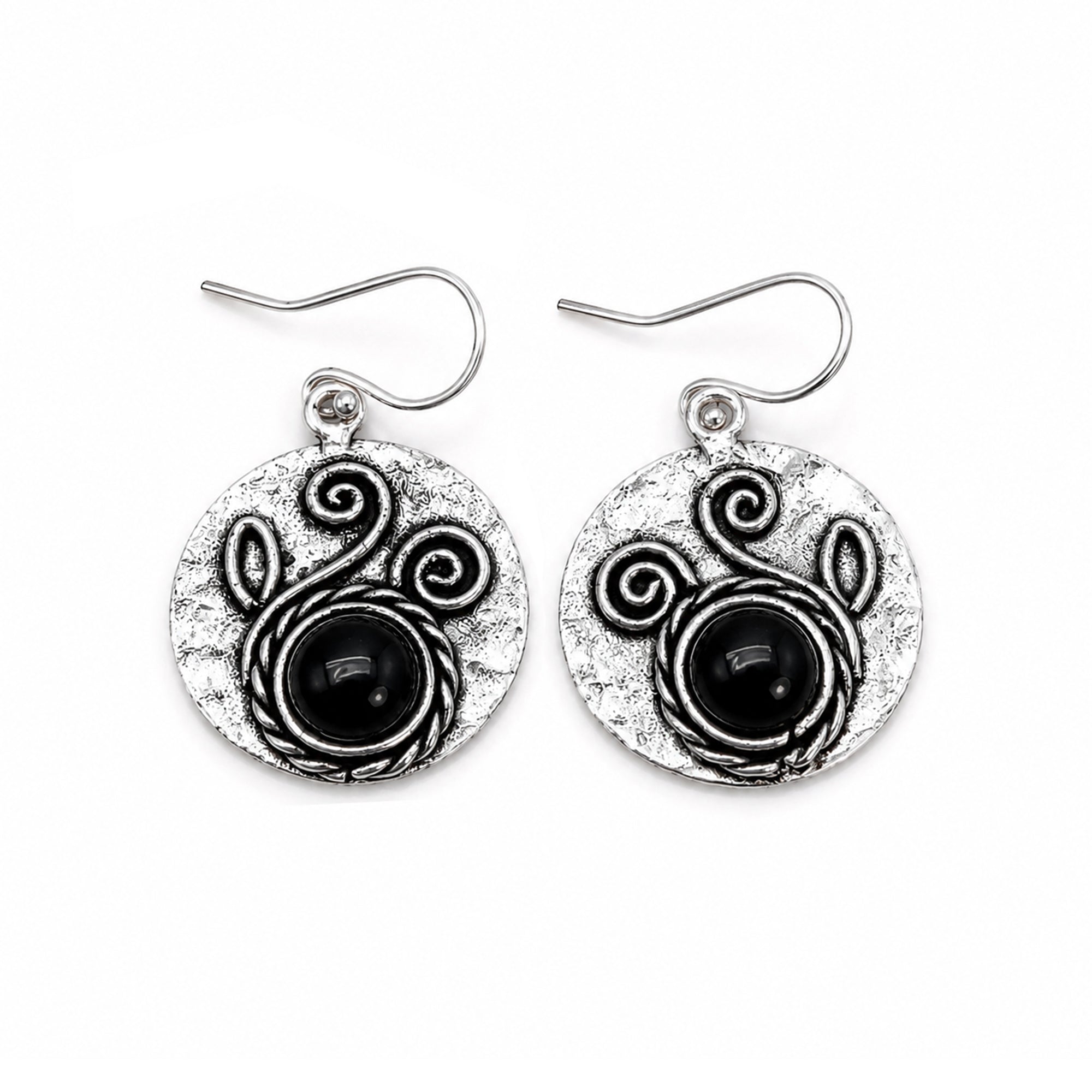 Handcrafted Kashi Antique Silver Earrings with Black Onyx