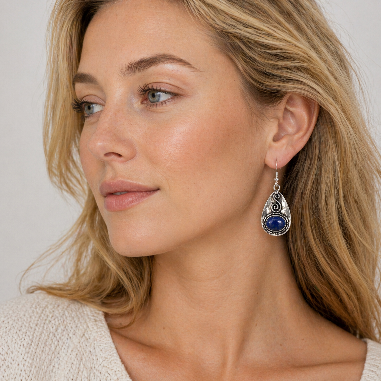 Handcrafted Kashi Antique Silver Earrings with Lapis