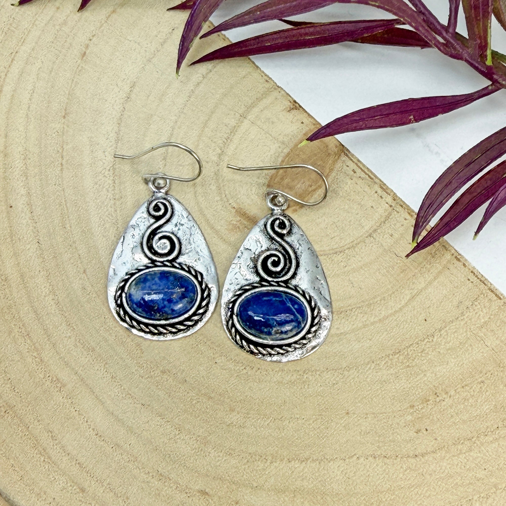 Handcrafted Kashi Antique Silver Earrings with Lapis