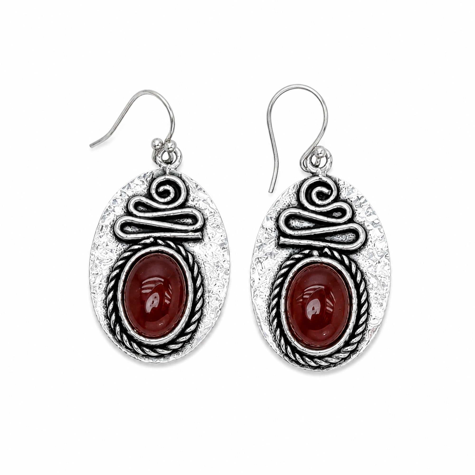 Handcrafted Kashi Antique Silver Earrings with Red Onyx