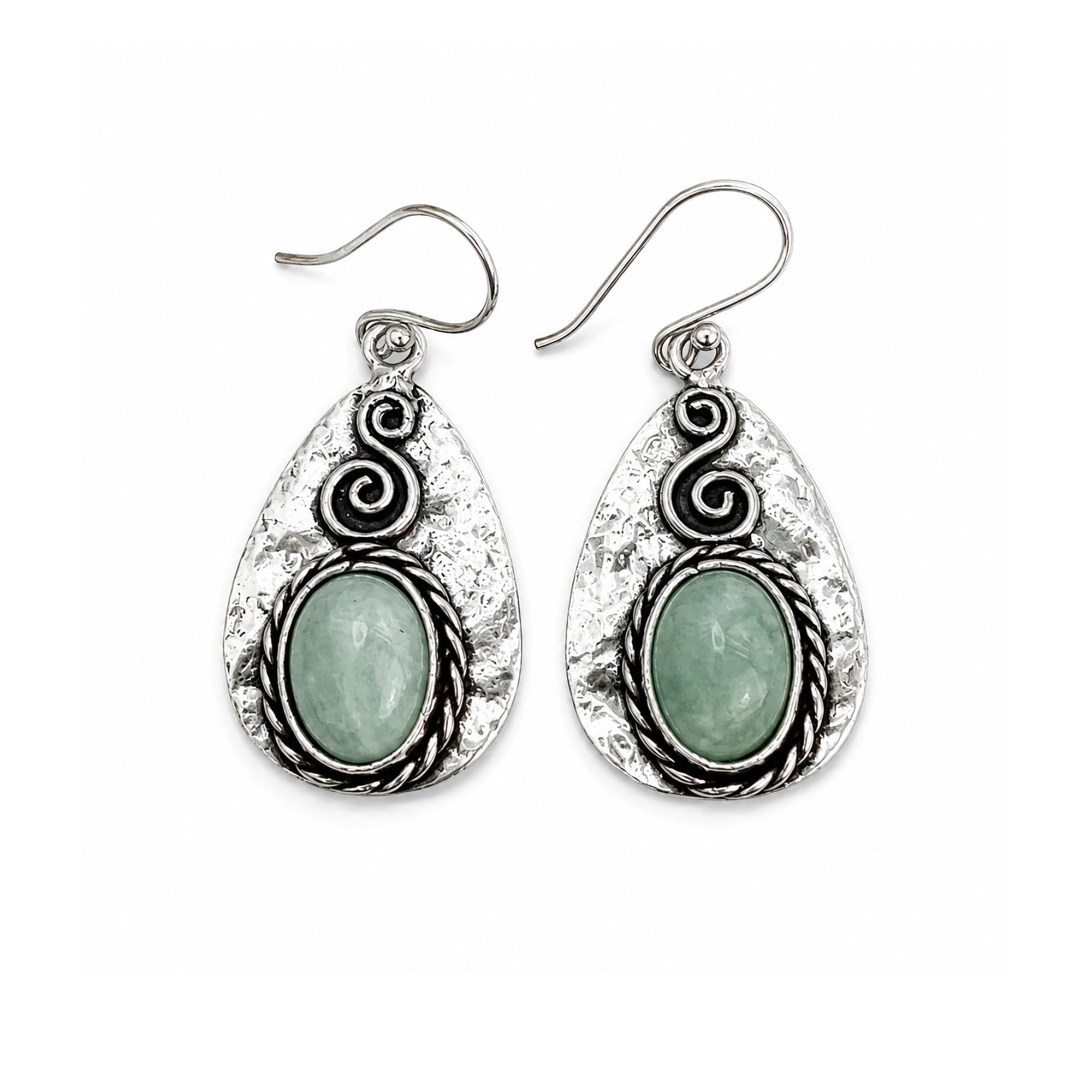 Handcrafted Kashi Antique Silver Earrings with Amazonite