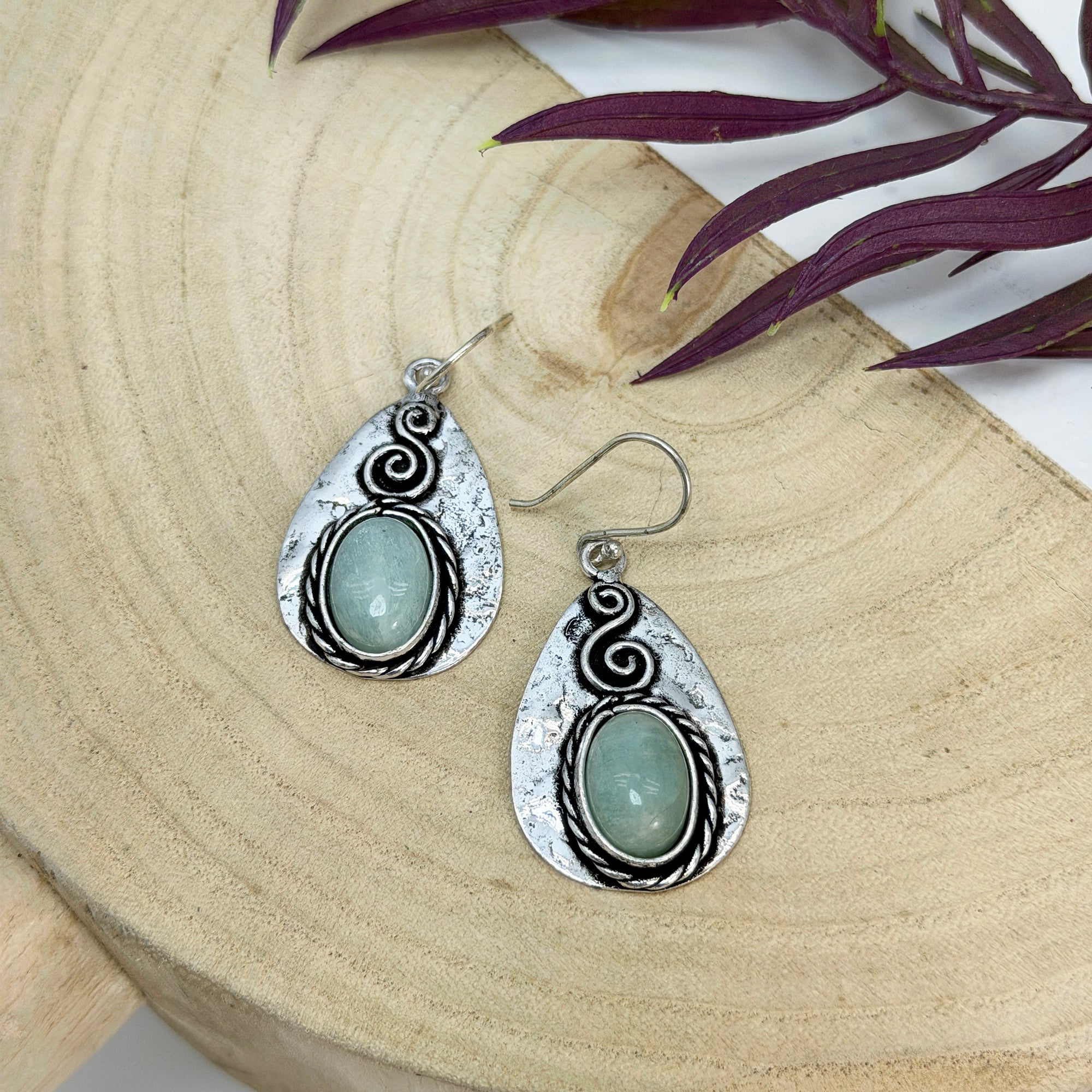 Handcrafted Kashi Antique Silver Earrings with Amazonite