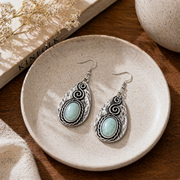Handcrafted Kashi Antique Silver Earrings with Amazonite