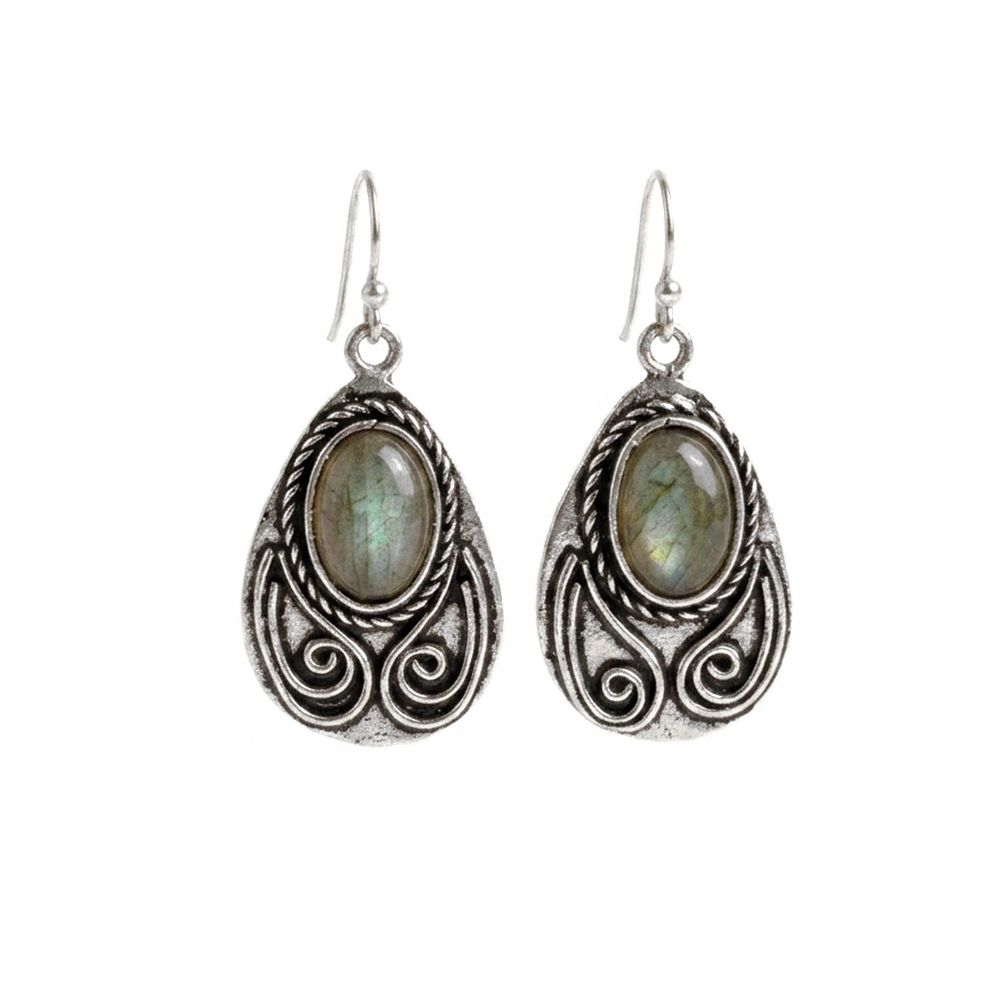 Handcrafted Kashi Antique Silver Earrings with Labradorite