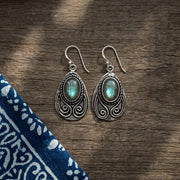 Handcrafted Kashi Antique Silver Earrings with Labradorite