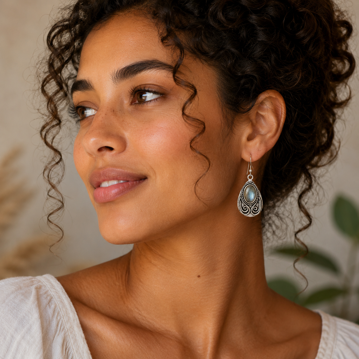 Handcrafted Kashi Antique Silver Earrings with Labradorite