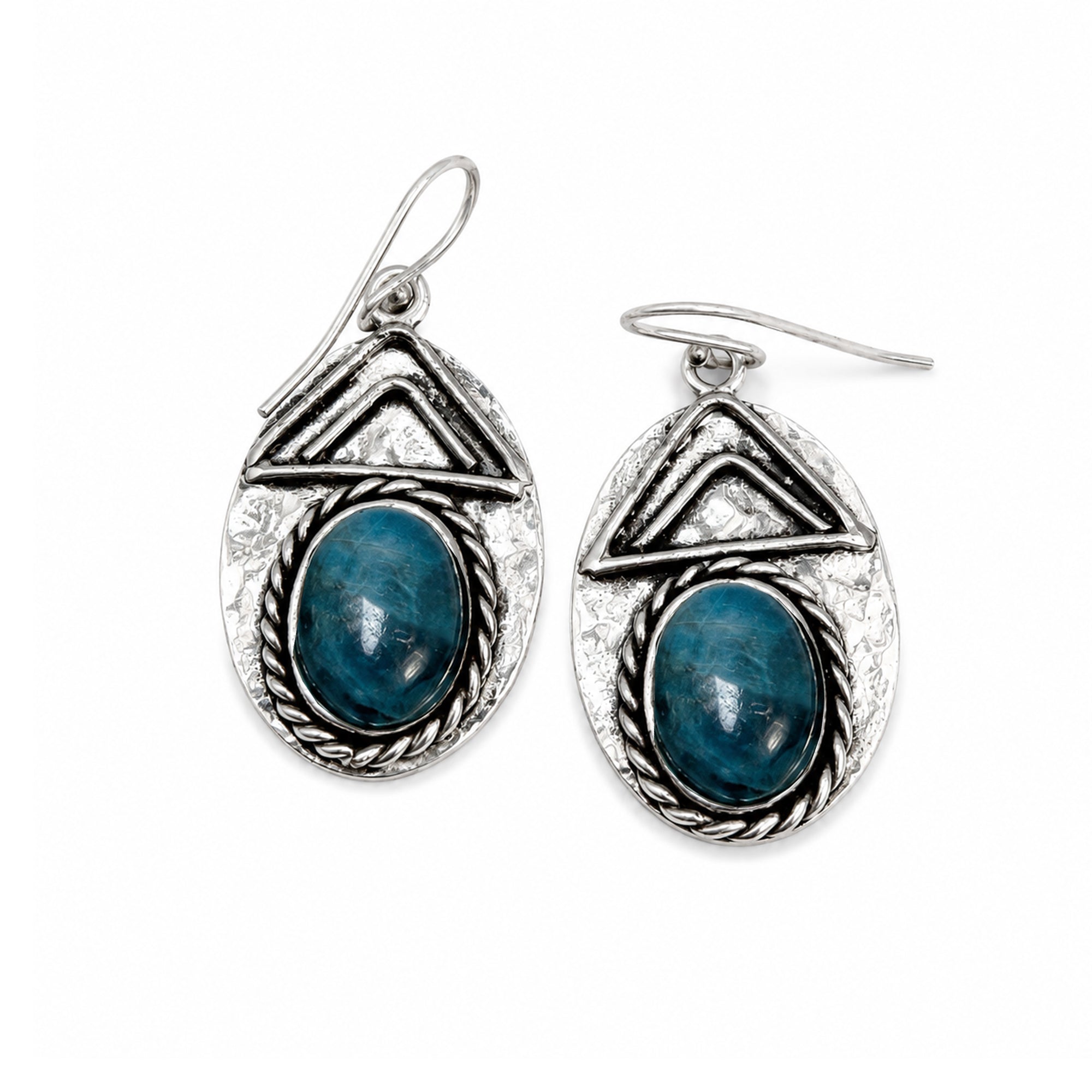 Handcrafted Kashi Antique Silver Earrings with Apatite