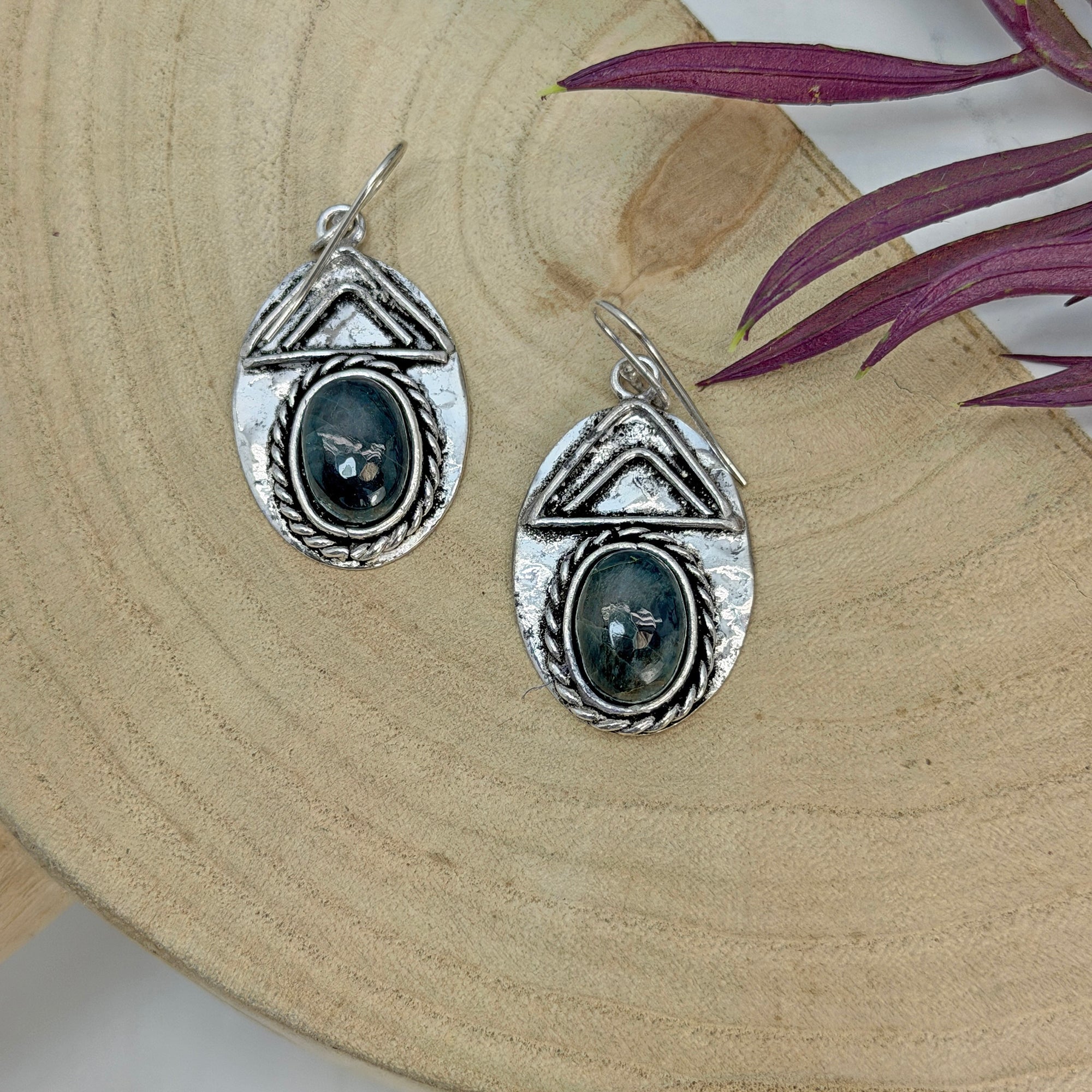 Handcrafted Kashi Antique Silver Earrings with Apatite