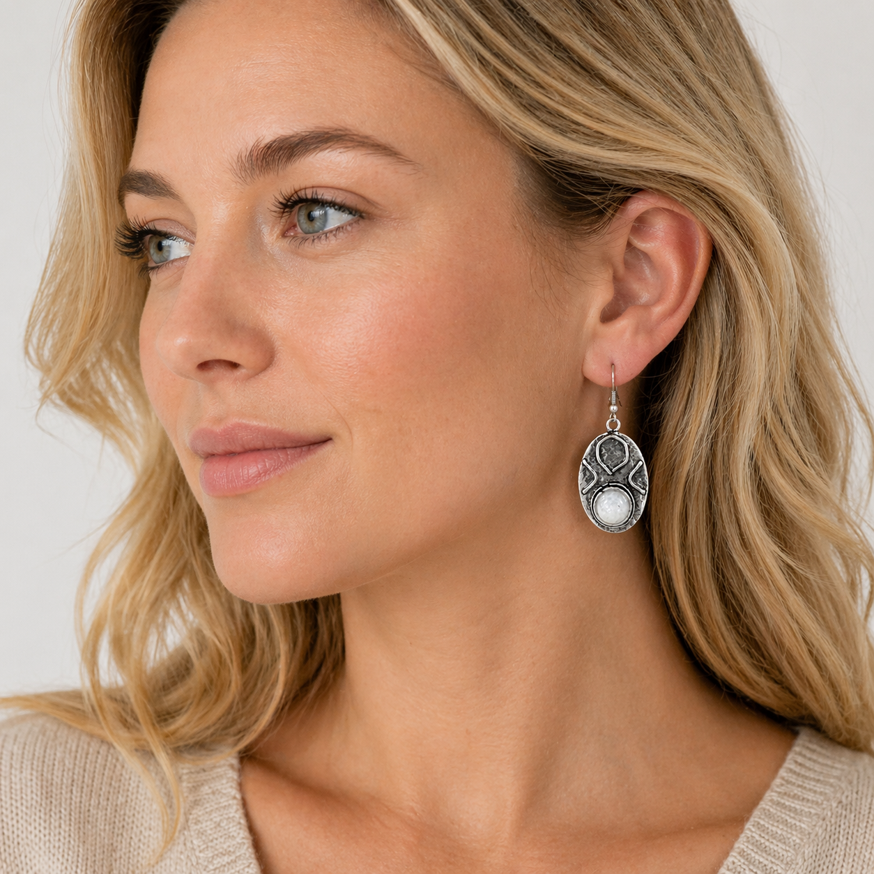 Handcrafted Kashi Antique Silver Earrings with Moonstone