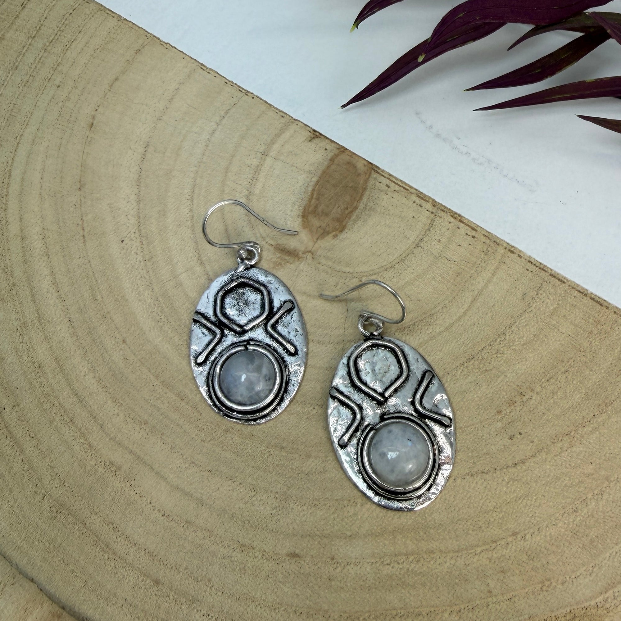 Handcrafted Kashi Antique Silver Earrings with Moonstone
