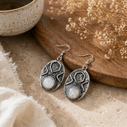 Handcrafted Kashi Antique Silver Earrings with Moonstone