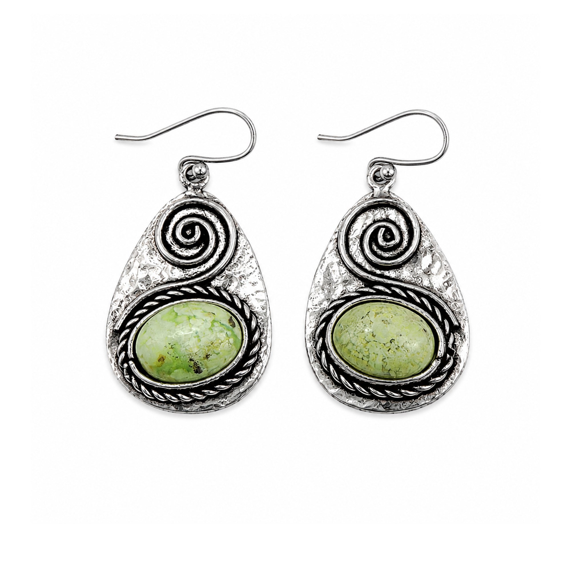Handcrafted Kashi Antique Silver Earrings Lemon Chrysoprase